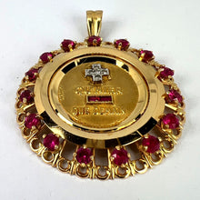 Load image into Gallery viewer, Large Augis Plus Qu’Hier Ruby Halo 18K Yellow Gold Love Medal Pendant