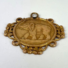 Load image into Gallery viewer, French Good Luck Elephant Four Leaf Clover 18K Yellow Gold Lucky Charm Pendant