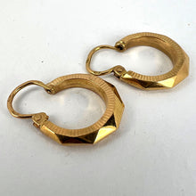 Load image into Gallery viewer, Vintage French 18 Karat Yellow Gold Lever Back Faceted Hoop Earrings