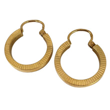 Load image into Gallery viewer, Vintage French 18 Karat Yellow Gold Lever Back Ridged Hoop Earrings