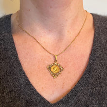 Load image into Gallery viewer, French Virgin Mary Ivy Leaf 18K Yellow Gold Medal Charm Pendant