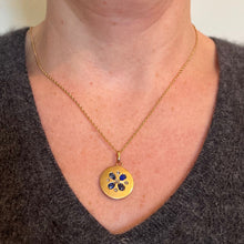 Load image into Gallery viewer, French Lucky Four Leaf Clover 18K Yellow Gold Sapphire Diamond Charm Pendant
