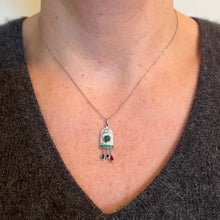 Load image into Gallery viewer, Art Deco Cuckoo Clock Platinum Diamond Emerald Ruby Sapphire Charm Pendant