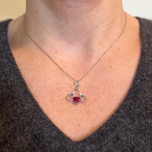 Load image into Gallery viewer, Art Deco Love Heart Snaffle Bit Platinum Diamond Sapphire Ruby Charm Pendant