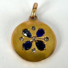 Load image into Gallery viewer, French Lucky Four Leaf Clover 18K Yellow Gold Sapphire Diamond Charm Pendant