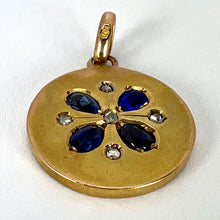 Load image into Gallery viewer, French Lucky Four Leaf Clover 18K Yellow Gold Sapphire Diamond Charm Pendant