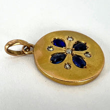 Load image into Gallery viewer, French Lucky Four Leaf Clover 18K Yellow Gold Sapphire Diamond Charm Pendant