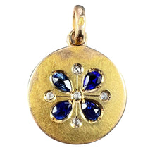 Load image into Gallery viewer, French Lucky Four Leaf Clover 18K Yellow Gold Sapphire Diamond Charm Pendant