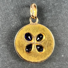 Load image into Gallery viewer, French Lucky Four Leaf Clover 18K Yellow Gold Sapphire Diamond Charm Pendant