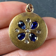 Load image into Gallery viewer, French Lucky Four Leaf Clover 18K Yellow Gold Sapphire Diamond Charm Pendant