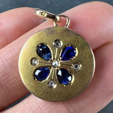 Load image into Gallery viewer, French Lucky Four Leaf Clover 18K Yellow Gold Sapphire Diamond Charm Pendant