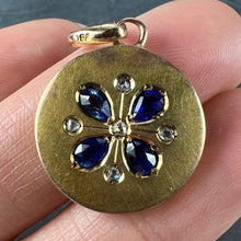 Load image into Gallery viewer, French Lucky Four Leaf Clover 18K Yellow Gold Sapphire Diamond Charm Pendant