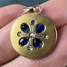 Load image into Gallery viewer, French Lucky Four Leaf Clover 18K Yellow Gold Sapphire Diamond Charm Pendant