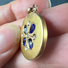Load image into Gallery viewer, French Lucky Four Leaf Clover 18K Yellow Gold Sapphire Diamond Charm Pendant