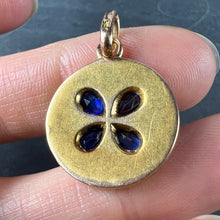 Load image into Gallery viewer, French Lucky Four Leaf Clover 18K Yellow Gold Sapphire Diamond Charm Pendant