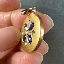 Load image into Gallery viewer, French Lucky Four Leaf Clover 18K Yellow Gold Sapphire Diamond Charm Pendant