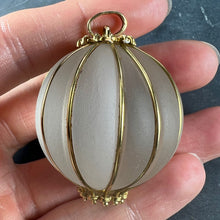 Load image into Gallery viewer, Huge Frosted Glass 18K Yellow Gold Gadrooned Spherical Pendant