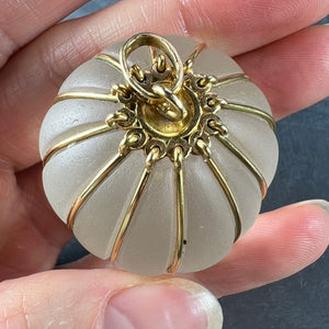 Huge Frosted Glass 18K Yellow Gold Gadrooned Spherical Pendant