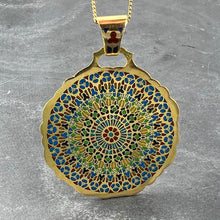 Load image into Gallery viewer, Notre Dame Paris Rose Window Plique A Jour Enamel 18K Yellow Gold Pendant Medal