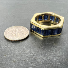 Load image into Gallery viewer, Hexagonal 6 Carat Blue Sapphire 18K Yellow Gold Eternity Ring
