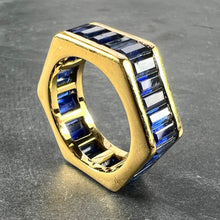 Load image into Gallery viewer, Hexagonal 6 Carat Blue Sapphire 18K Yellow Gold Eternity Ring