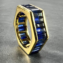 Load image into Gallery viewer, Hexagonal 6 Carat Blue Sapphire 18K Yellow Gold Eternity Ring