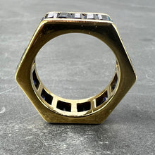 Load image into Gallery viewer, Hexagonal 6 Carat Blue Sapphire 18K Yellow Gold Eternity Ring