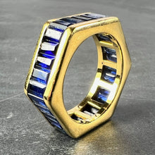 Load image into Gallery viewer, Hexagonal 6 Carat Blue Sapphire 18K Yellow Gold Eternity Ring