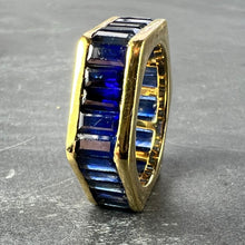 Load image into Gallery viewer, Hexagonal 6 Carat Blue Sapphire 18K Yellow Gold Eternity Ring