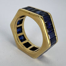 Load image into Gallery viewer, Hexagonal 6 Carat Blue Sapphire 18K Yellow Gold Eternity Ring