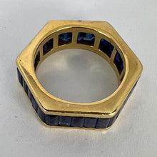 Load image into Gallery viewer, Hexagonal 6 Carat Blue Sapphire 18K Yellow Gold Eternity Ring