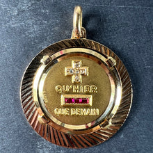 Load image into Gallery viewer, Large Augis French Plus Qu’Hier Ruby Diamond Halo 18K Yellow Gold Love Pendant