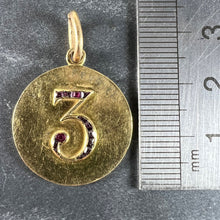 Load image into Gallery viewer, Lucky 'Number 3' Baguette Cut Ruby 18K Yellow Gold Good Luck Charm Pendant