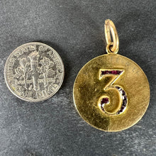 Load image into Gallery viewer, Lucky 'Number 3' Baguette Cut Ruby 18K Yellow Gold Good Luck Charm Pendant