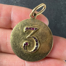 Load image into Gallery viewer, Lucky 'Number 3' Baguette Cut Ruby 18K Yellow Gold Good Luck Charm Pendant