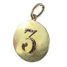 Load image into Gallery viewer, Lucky 'Number 3' Baguette Cut Ruby 18K Yellow Gold Good Luck Charm Pendant