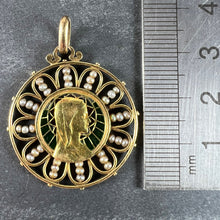 Load image into Gallery viewer, Antique French Virgin Mary 18K Yellow Gold Plique-a-Jour Enamel Pearl Pendant Medal