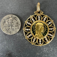 Load image into Gallery viewer, Antique French Virgin Mary 18K Yellow Gold Plique-a-Jour Enamel Pearl Pendant Medal