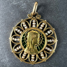 Load image into Gallery viewer, Antique French Virgin Mary 18K Yellow Gold Plique-a-Jour Enamel Pearl Pendant Medal