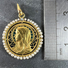 Load image into Gallery viewer, Antique French Virgin Mary 18K Yellow Gold Plique-a-Jour Enamel Pearl Pendant Medal