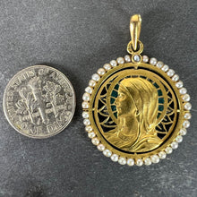 Load image into Gallery viewer, Antique French Virgin Mary 18K Yellow Gold Plique-a-Jour Enamel Pearl Pendant Medal