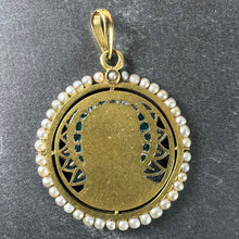 Load image into Gallery viewer, Antique French Virgin Mary 18K Yellow Gold Plique-a-Jour Enamel Pearl Pendant Medal
