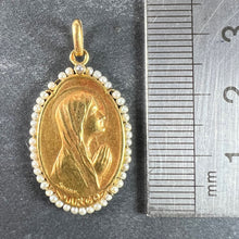 Load image into Gallery viewer, Antique French Sellier Virgin Mary 18K Yellow Gold Seed Pearl Medal Pendant