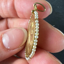 Load image into Gallery viewer, Antique French Sellier Virgin Mary 18K Yellow Gold Seed Pearl Medal Pendant