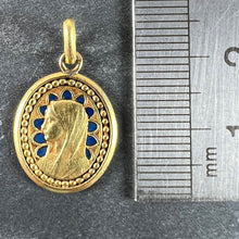 Load image into Gallery viewer, French Dropsy Virgin Mary Blue Enamel 18K Yellow Gold Religious Pendant Medal
