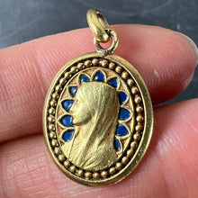 Load image into Gallery viewer, French Dropsy Virgin Mary Blue Enamel 18K Yellow Gold Religious Pendant Medal