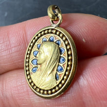 Load image into Gallery viewer, French Dropsy Virgin Mary Blue Enamel 18K Yellow Gold Religious Pendant Medal