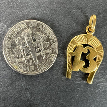 Load image into Gallery viewer, Vintage French Good Luck Horseshoe Number 13 18K Yellow Gold Lucky Charm Pendant
