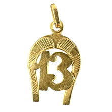 Load image into Gallery viewer, Vintage French Good Luck Horseshoe Number 13 18K Yellow Gold Lucky Charm Pendant