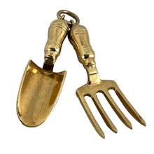 Load image into Gallery viewer, Gardening Tools Fork and Trowel 9 Karat Yellow Gold Charm Pendant